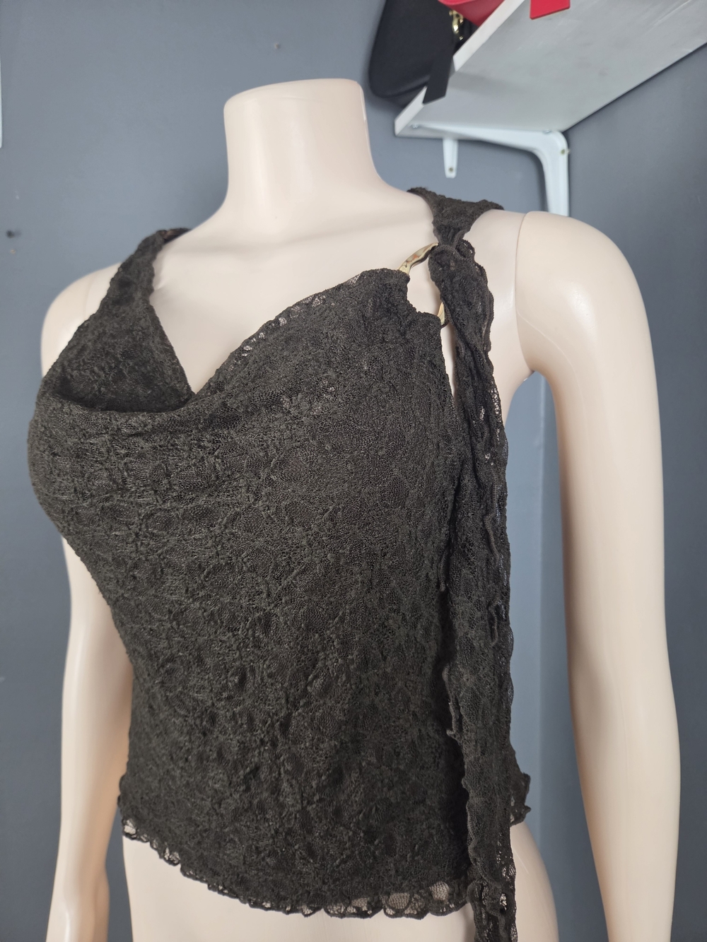 Strapless Black Lace Draped Evening Dress